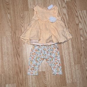 Little Lass Baby Peach and Floral Outfit Size 6/9 Months